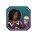 Elodie's Skull badge and Elodie in the Catacombs banner